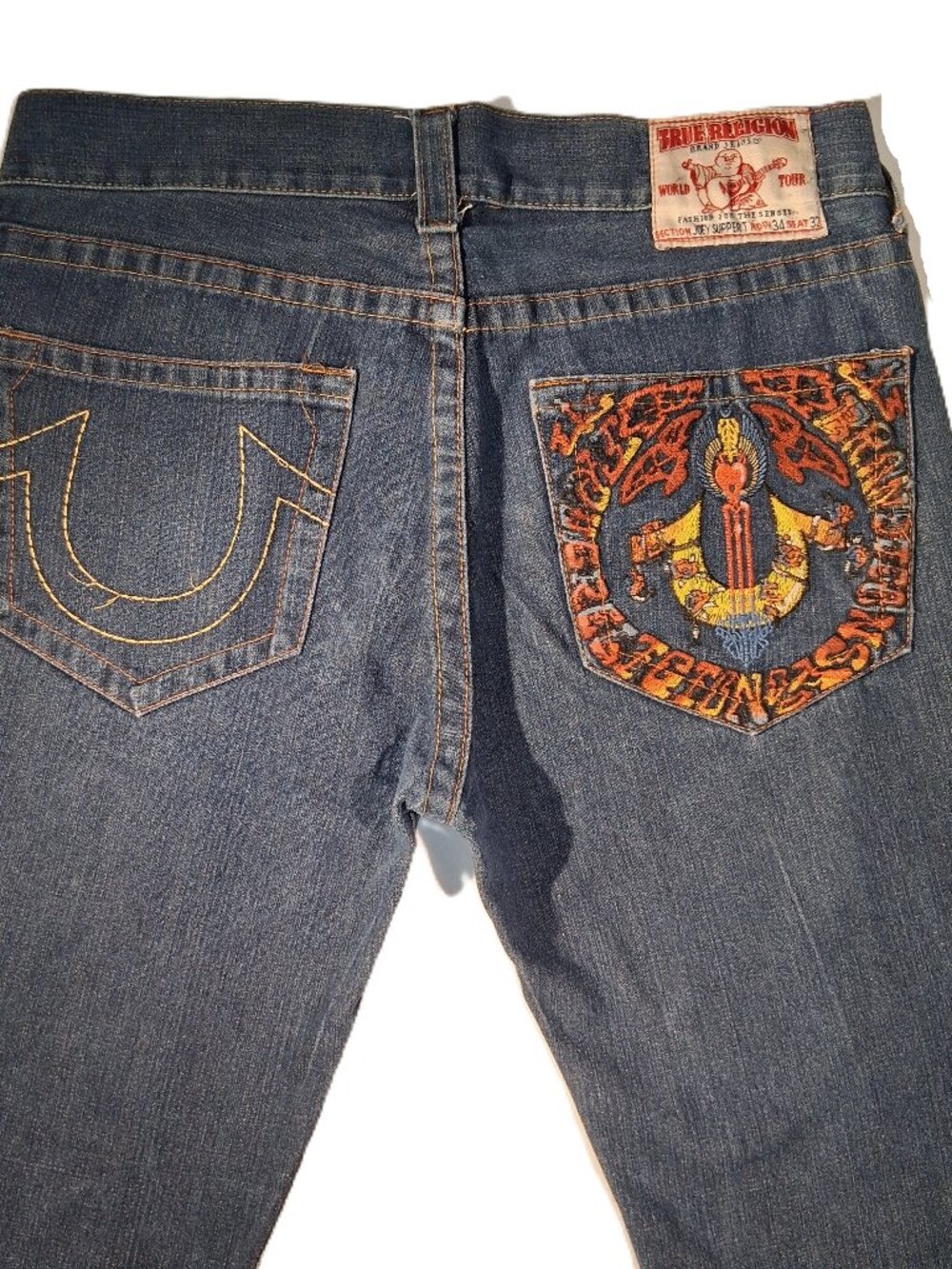TRUE RELIGION Joey SUPPER T World Tour Kama Sutra Jeans sz 34 Vintage Y2K GUC
